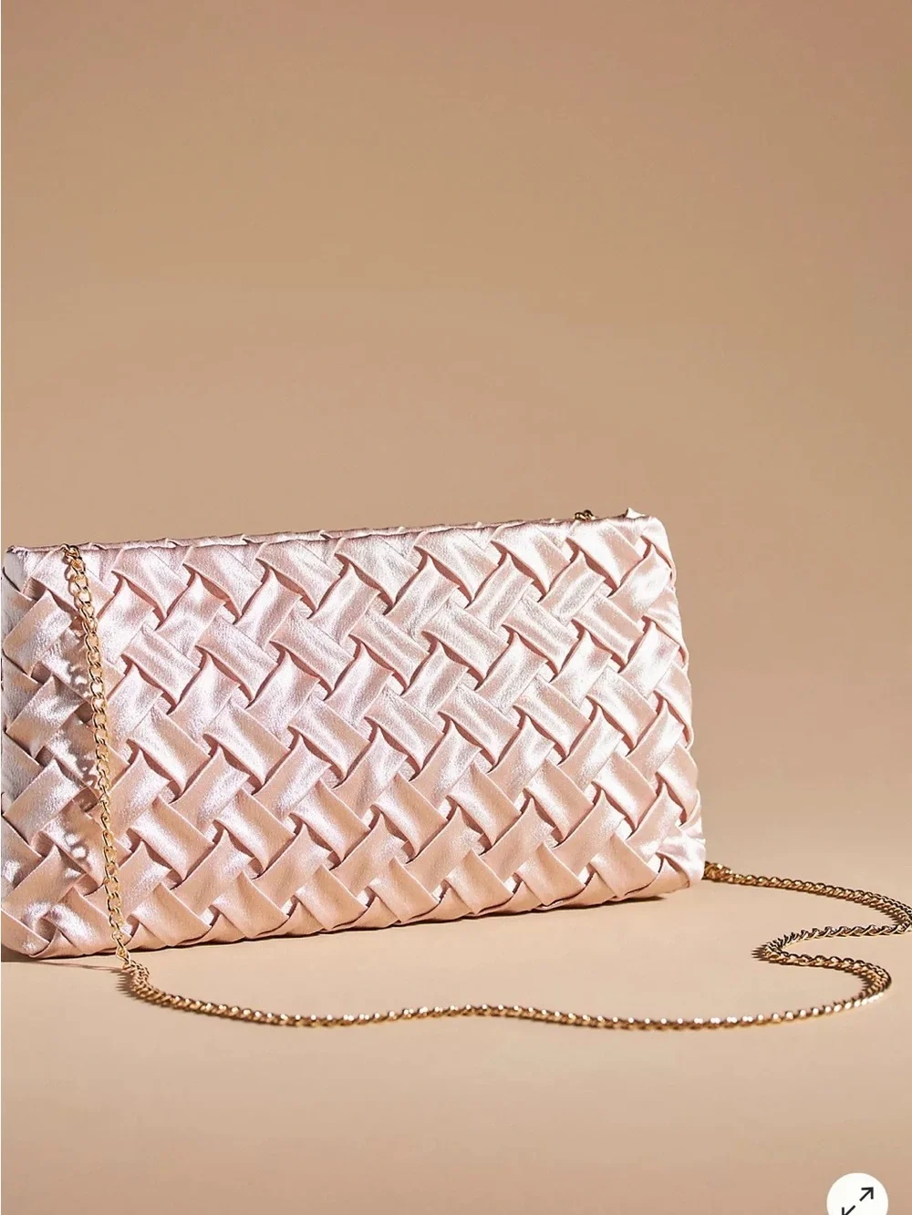 Anthropologie woven satin clutch features a braided design & removable chain NWT